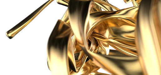 Aufkleber - Glamourous Ripples: Abstract 3D Gold Cloth Illustration with Mesmerizing Waves