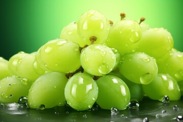 Green grapes in a splash of water and grape juice on a white background