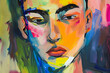 Lebendige Vielfalt: Abstraktes, bunt gemaltes Portrait veranschaulicht künstlerische Individualität und expressive Emotionen