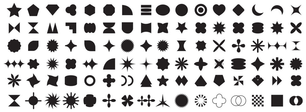brutalist abstract geometric shapes. futuristic y2k graphic icons. collection of different graphic e