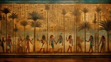 An ancient Egyptian mural on the wall depicting the people of the Egyptians