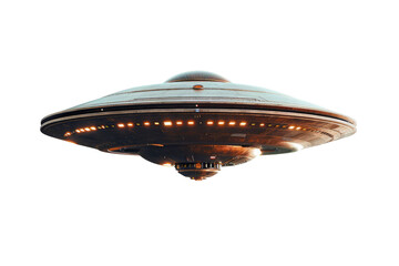 Wall Mural - ufo, alien spaceship isolated on transparent background, close up of flying saucer, alien abduction 
