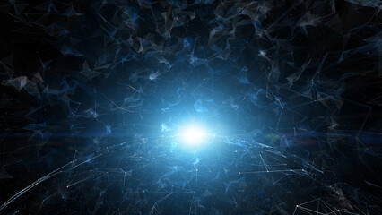 Wall Mural - futuristic network cyberspace globe with sunlight reflection copy space illustration background.
