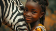 Joyful African Child with Zebra
