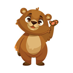 Wall Mural - Funny Bear Cub with Cute Snout Wave Paw Vector Illustration