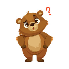 Wall Mural - funny bear cub with cute snout ask question vector illustration