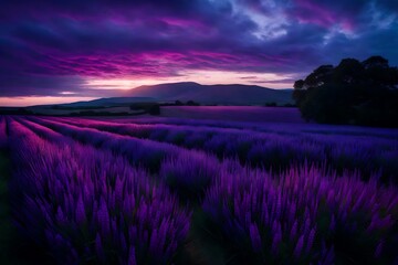  Twilight sky with hues of purple and blue, casting a tranquil glow over the landscape as the day transitions into a serene evenin