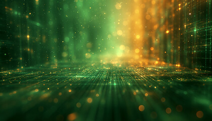 Wall Mural - Futuristic Digital Matrix and Coding Background with Green and Orange Hues