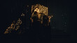 © MIKHAIL - A young woman in a black long dress sits in a wooden carved throne in a dark Gothic church