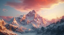 A High-altitude Glacier Basin Nestled Between Towering Peaks, Bathed In The Soft Glow Of The Early Morning Sun -Generative Ai