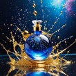 blue perfume flask with golden splash