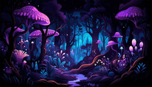 Mystical Forest With Bioluminescent Plants Vector Isolated Illustration