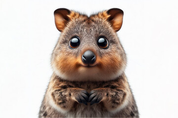 Wall Mural - Funny Portrait of surprised Quokka with Huge Eyes on solid white background. ai generative