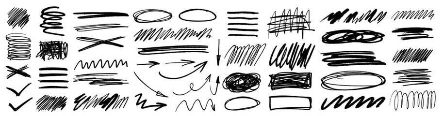 Wall Mural - grunge scrawls, charcoal scribbles, rough brush strokes, underlines, circles. bold charcoal freehand