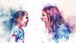 Abusive mother illustration, bad mother scream, victim child, despotic parent, psychological violence abuse.