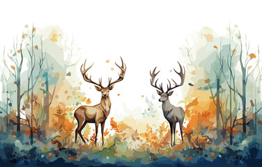 Wall Mural - Watercolor forest illustration.