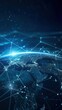 © Aksana - vertical global network technology  and digital world that surrounds planet earth  empty space for text on a dark blue background. concept: technology, future, network, artificial intelligence, blue