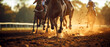Equestrian Power and Speed: Horse Racing in the Golden Light of Sunset, Capturing the Essence of Competition
