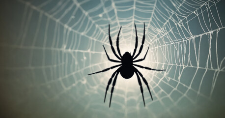 A vintage-style illustration of a black and blue abstract spider web.