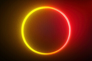 Wall Mural - Solar Blaze: Orange and Red with a Neon Yellow Circle in the Center, Creating a Smooth Glimmer Gradient Abstract Grainy Background Wallpaper Texture with Noise, Ideal for an Energetic Web Banner Desig