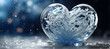 heart shaped glass, snow, blue background, valentine day, ai generated