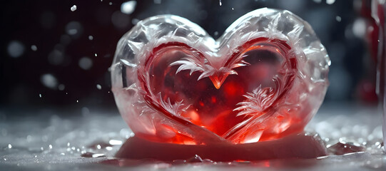 Sticker - ice cube in the glass, big red heart inside,  valentine day, ai generated