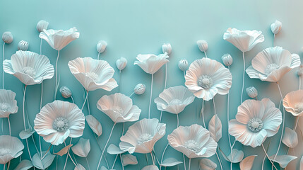 Wall Mural - Turquoise background with white flowers.