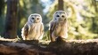Pair of Owls Perched in Forest