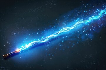 Wall Mural - A blue light emits from a dark black background. This image can be used to create a futuristic or mysterious atmosphere