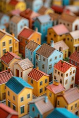 Poster - A close-up view of a bunch of small houses. Can be used to represent housing, community, or real estate concepts