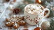 A warm cup of hot chocolate with fluffy marshmallows and delicious cookies. Perfect for cozy winter evenings or indulgent treats.