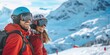 © Fotograf - A man and a woman standing in the snow wearing skis. Perfect for winter sports and outdoor activities