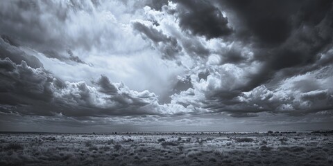 Wall Mural - a black and white photo capturing the beauty of a cloudy sky. perfect for adding a dramatic touch to