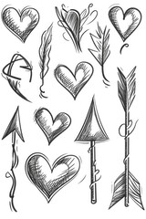 Canvas Print - A collection of hand-drawn hearts and arrows. Perfect for adding a touch of love and romance to your designs or crafts