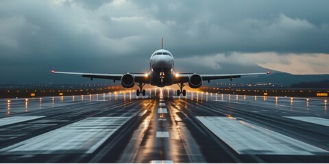 Canvas Print - A large jetliner parked on top of an airport runway. Suitable for travel and aviation-related projects