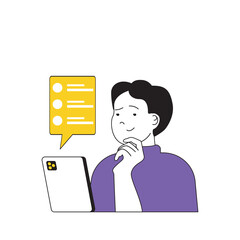 Leinwandbilder - Online voting concept with cartoon people in flat design for web. Man choosing politicians at election list and using mobile app. Vector illustration for social media banner, marketing material.