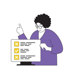 Fototapete - Online voting concept with cartoon people in flat design for web. Woman choosing political candidates in ballot list and approving. Vector illustration for social media banner, marketing material.