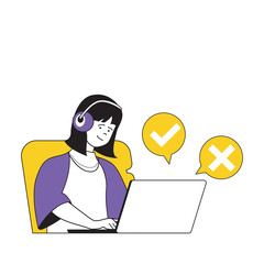 Fototapete - Online voting concept with cartoon people in flat design for web. Woman takes part in election, choosing and supporting her candidate. Vector illustration for social media banner, marketing material.