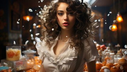 Wall Mural - A beautiful young woman celebrates Halloween with elegance and sensuality generated by AI