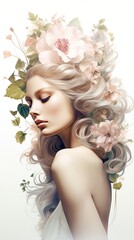 Wall Mural - young woman with flowers in her hair