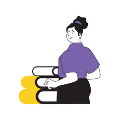 Aufkleber - Book reading concept with cartoon people in flat design for web. Woman with stacks of book getting new information and knowledge. Vector illustration for social media banner, marketing material.