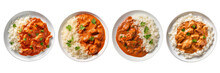 Set Of Butter Chicken With Basmati Rice On A Plate  Top View Isolated On A Transparent Background
