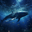Beautiful whale in the underwater world, incredible beauty whale, big blue photorealistic whale 
