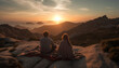 © Jemastock - A couple embraces on a mountain peak, enjoying the sunset generated by AI