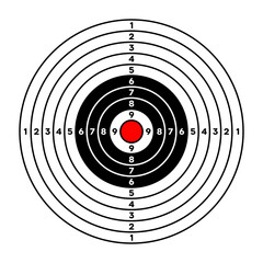 Canvas Print - Shooting range paper target with divisions, marks and numbers. Archery, gun shooting practise and training, sport competition and hunting. Bullseye and aim. Vector illustration