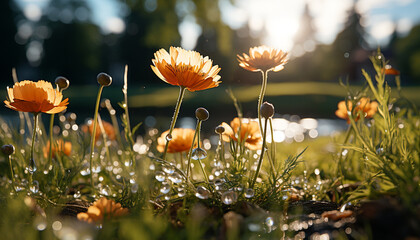 Canvas Print - A vibrant meadow of wildflowers reflects the beauty of nature generated by AI