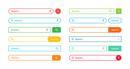 Wall Mural - colorful search bar templates. internet browser engine with search box, address bar and text field. 