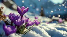 A Breathtaking Sight Emerges As Purple Crocuses Push Through The Snow, Announcing The Arrival Of E