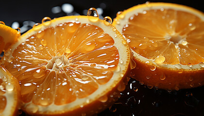 Poster - Freshness of citrus fruit, slice of orange, wet and healthy eating generated by AI