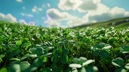 Wall Mural - A gentle sea of clover creates a plush carpet, transforming the ground into a haven of greenery